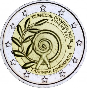 2 euro 2011 Greece, Special Olympics World Summer Games (XIII SPECIAL OLYMPICS W.S.G. ATHENS 2011) price, composition, diameter, thickness, mintage, orientation, video, authenticity, weight, Description