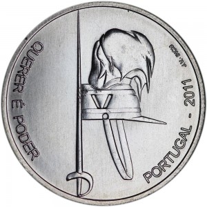 2,5 евро 2011 Португалия, 100 лет Военного института цена, стоимость