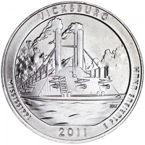 Quarter Dollar 2011 USA Vicksburg 9th National Park mint mark D price, composition, diameter, thickness, mintage, orientation, video, authenticity, weight, Description