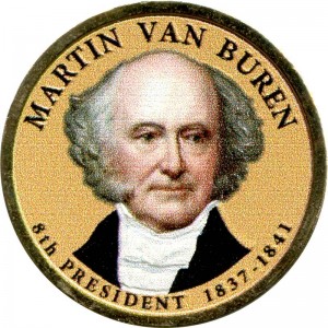 1 доллар 2008 США, 8-й президент Мартин Ван Бюрен цветной, 1 доллар серии Президентские доллары США,  цена, стоимость