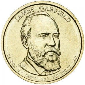 1 dollar 2011 USA, 20th president James A. Garfield mint P price, composition, diameter, thickness, mintage, orientation, video, authenticity, weight, Description