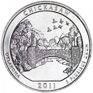 Quarter Dollar 2011 USA "Chickasaw" 10th National Park mint mark P  price, composition, diameter, thickness, mintage, orientation, video, authenticity, weight, Description