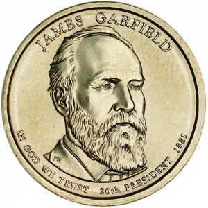 1 доллар 2011 США, 20-й президент Джеймс Абрам Гарфилд двор D цена, 1 доллар серии Президентские доллары США, стоимость