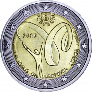 2 euro 2009, Portugal, Lusophony Games (2.os JOGOS DA LUSOFONIA LISBOA) price, composition, diameter, thickness, mintage, orientation, video, authenticity, weight, Description