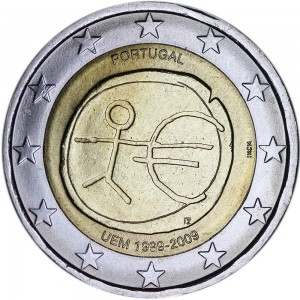 2 евро 2009, 10 лет Экономическому и валютному союзу, Португалия цена, стоимость