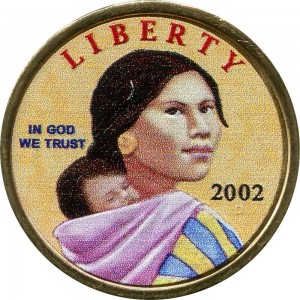 1 доллар 2002 США Индианка Сакагавея, цветная цена, стоимость