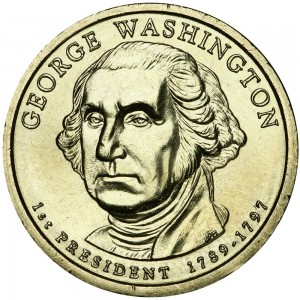 1 доллар 2007 США 1-й президент Джордж Вашингтон двор Р, 1 доллар серии Президентские доллары США цена, стоимость