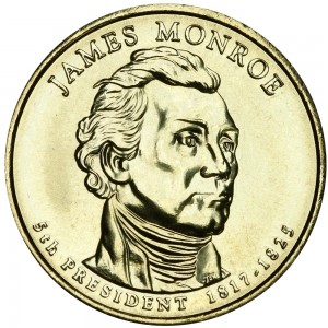 1 доллар 2008 США, 5-й президент Джеймс Монро  двор Р цена, 1 доллар серии Президентские доллары США, стоимость