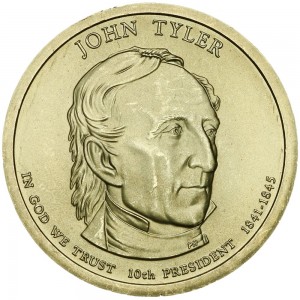 1 dollar 2009 USA, 10th president John Tyler mint P price, composition, diameter, thickness, mintage, orientation, video, authenticity, weight, Description