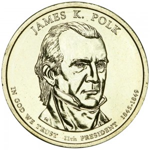 1 dollar 2009 USA, 11th president James K. Polk mint P price, composition, diameter, thickness, mintage, orientation, video, authenticity, weight, Description