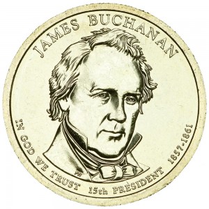 1 dollar 2010 USA, 15th president James Buchanan mint P price, composition, diameter, thickness, mintage, orientation, video, authenticity, weight, Description
