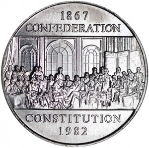1 dollar 1982 Canada Confederation Constitution price, composition, diameter, thickness, mintage, orientation, video, authenticity, weight, Description