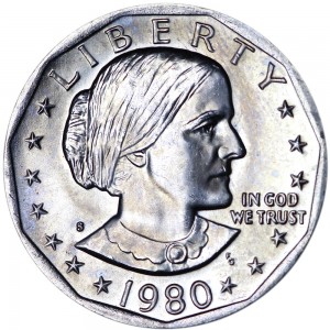 1 dollar 1980 USA Susan B. Anthony mint mark S price, composition, diameter, thickness, mintage, orientation, video, authenticity, weight, Description
