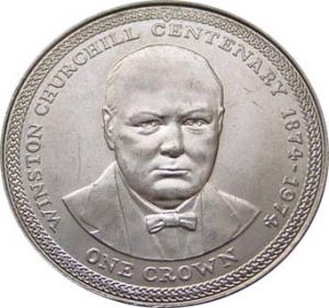1 crown 1974 Island of a Man Churchill price, composition, diameter, thickness, mintage, orientation, video, authenticity, weight, Description