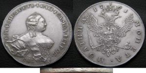 Poltina 1761 shows Elizabeth Petrovna copy,   price, composition, diameter, thickness, mintage, orientation, video, authenticity, weight, Description