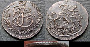 1 polushka, 1795, Imperial Russia, copper, copy price, composition, diameter, thickness, mintage, orientation, video, authenticity, weight, Description