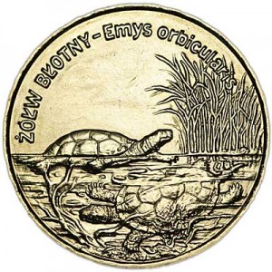 2 zloty 2002 Poland Swamp Turtle (Zolw Blotny) series "Animals" price, composition, diameter, thickness, mintage, orientation, video, authenticity, weight, Description
