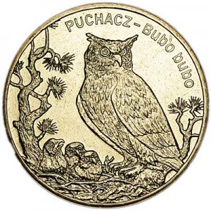 2 zloty 2005 Poland Owl (Puchacz) series "Animals" price, composition, diameter, thickness, mintage, orientation, video, authenticity, weight, Description