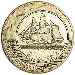 2 zloty 2005 Poland History of the Zloty: Sailing Vessel (Dzieje Zlotego - Zaglowiec) price, composition, diameter, thickness, mintage, orientation, video, authenticity, weight, Description