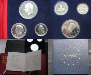 A Set Dollar, 50 cents, 25 cents 1976 PROOF SILVER in the booklet. price, composition, diameter, thickness, mintage, orientation, video, authenticity, weight, Description