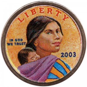 1 доллар 2003 США Индианка Сакагавея, цветная цена, стоимость