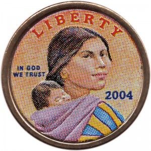 1 доллар 2004 США Индианка Сакагавея, цветная цена, стоимость