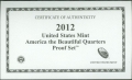Set of 25 cents 2012 USA,series "America the Beautiful" proof, mint S, nickel