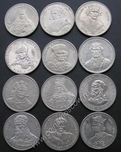Set of 50, 100, 500 zlotys 1979-1989 Poland, "Kings of Poland" series, 12 coins price, composition, diameter, thickness, mintage, orientation, video, authenticity, weight, Description