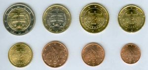Euro coin set Slovakia 2009 price, composition, diameter, thickness, mintage, orientation, video, authenticity, weight, Description