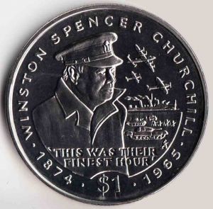 1 dollar 1995 Liberia Winston Churchill price, composition, diameter, thickness, mintage, orientation, video, authenticity, weight, Description