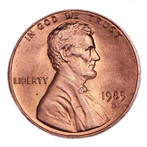 1 цент 1985 Линкольн, США, двор D цена, стоимость