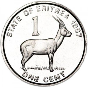 1 cent 1997 Eritrea Antelope price, composition, diameter, thickness, mintage, orientation, video, authenticity, weight, Description