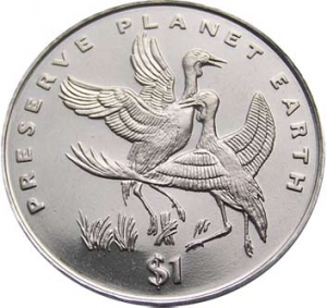 1 dollar 1996 Eritrea Cranes Bird price, composition, diameter, thickness, mintage, orientation, video, authenticity, weight, Description