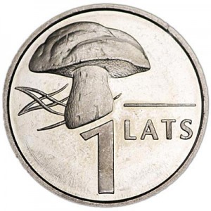 1 lat 2004 Latvia, Mushroom price, composition, diameter, thickness, mintage, orientation, video, authenticity, weight, Description