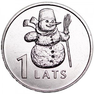 1 lat 2007 Latvia, Snowman price, composition, diameter, thickness, mintage, orientation, video, authenticity, weight, Description