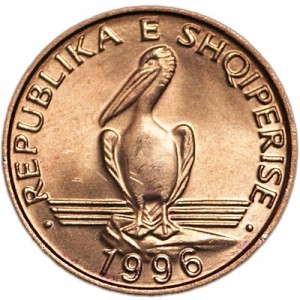 1 lek 1996 Albania, Pelican price, composition, diameter, thickness, mintage, orientation, video, authenticity, weight, Description