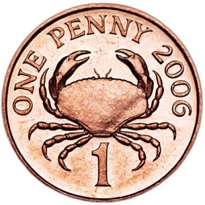 1 penny 2006 Guernsey Crab price, composition, diameter, thickness, mintage, orientation, video, authenticity, weight, Description