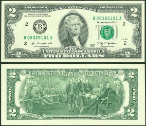 2 доллара 2009 США (B - Нью-Йорк), банкнота, хорошее качество XF
