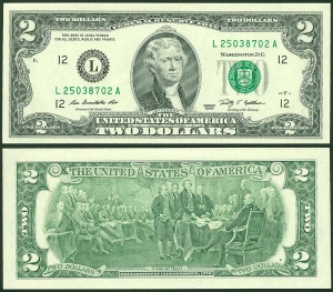 2 Dollar 2009 USA (L), XF, banknote