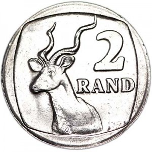 2 rand 1990 South Africa, antelope price, composition, diameter, thickness, mintage, orientation, video, authenticity, weight, Description