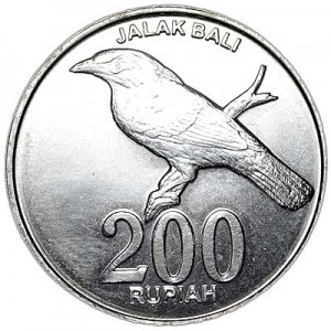 200 rupees 2003 Indonesia, Bali Myna price, composition, diameter, thickness, mintage, orientation, video, authenticity, weight, Description