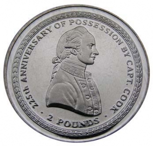 2 pounds 2000 South Georgia and South Sandwich Islands, 225 years of research by Captain Cook Islands price, composition, diameter, thickness, mintage, orientation, video, authenticity, weight, Description