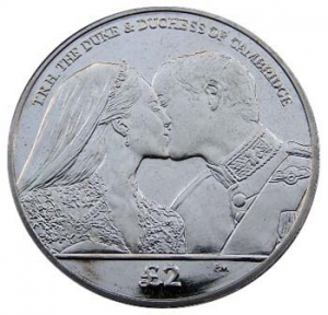 2 фунта 2012 Южная Георгия и Южные Сандвичевы острова, Первая годовщина свадьбы цена, стоимость