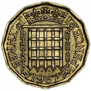 3 пенса 1967 Великобритания цена, стоимость