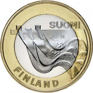 5 евро 2013 Финляндия, Карелия Иматранкоски ГЭС цена, стоимость