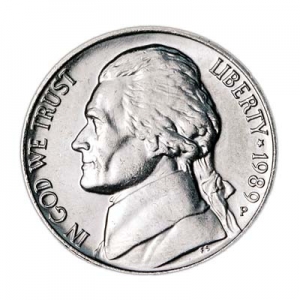 Nickel fünf Cent 1989 USA, Minze P Preis, Komposition, Durchmesser, Dicke, Auflage, Gleichachsigkeit, Video, Authentizitat, Gewicht, Beschreibung