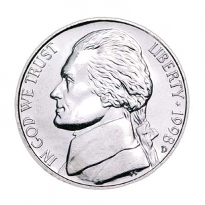 Nickel five cents 1998 US, mint D price, composition, diameter, thickness, mintage, orientation, video, authenticity, weight, Description
