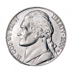 Nickel five cents 2000 US, mint D price, composition, diameter, thickness, mintage, orientation, video, authenticity, weight, Description