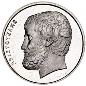 5 drachmas 1976 Greece, Aristotle, from circulation price, composition, diameter, thickness, mintage, orientation, video, authenticity, weight, Description