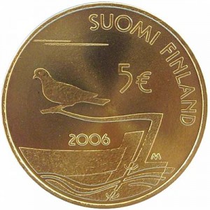 5 евро 2006, Финляндия, 150 лет демилитаризации Аландских островов, UNC цена, стоимость